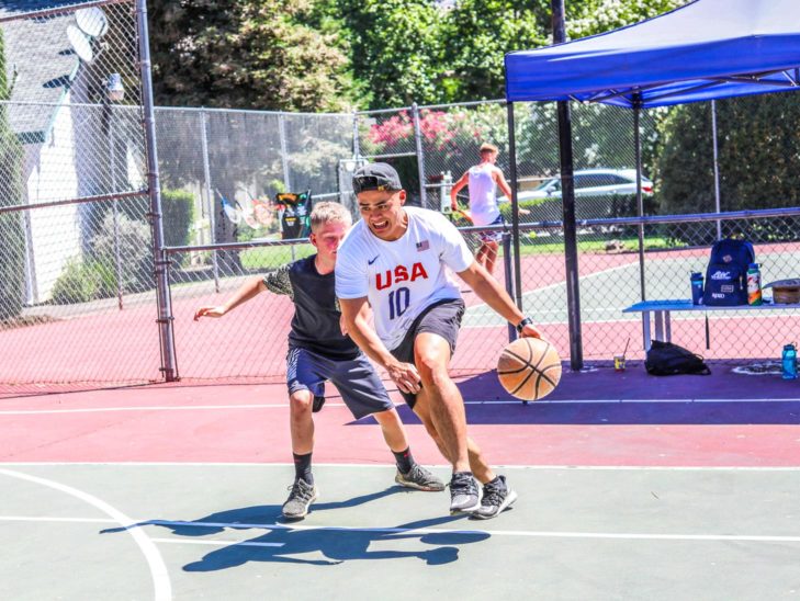 Campers playing basketball.