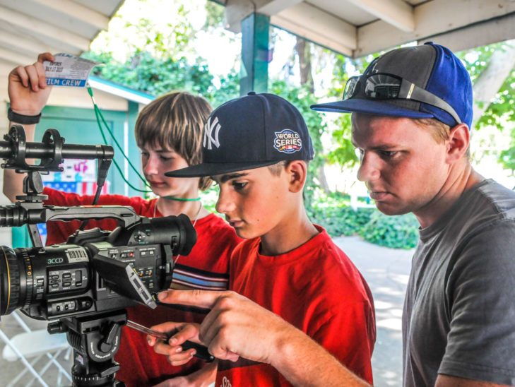 Campers learning how to shoot videos.